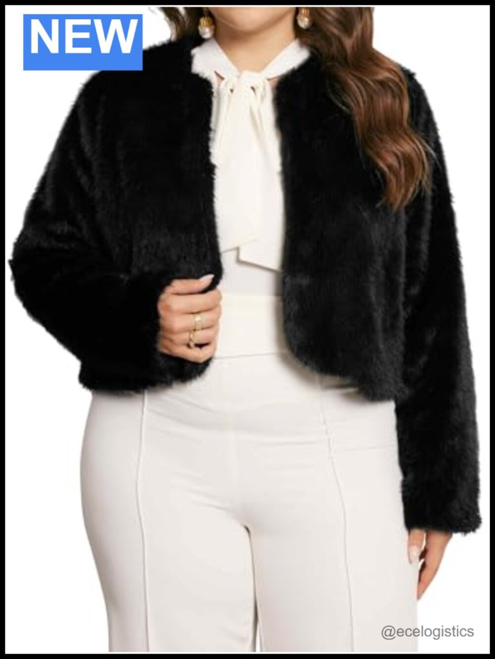 Plus Size Faux Fur Jacket Cardigan Open Front Shaggy Winter Coat